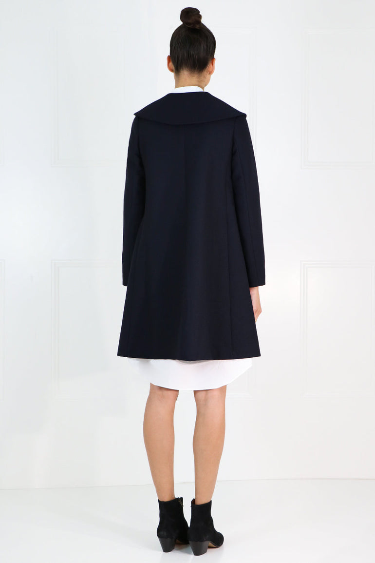 COMME DES GARCONS RTW VELVET CROSS EMBROIDERED COAT NAVY