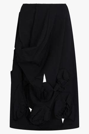 COMME DES GARCONS RTW Wool Garbadine Roses Medium Skirt | Black