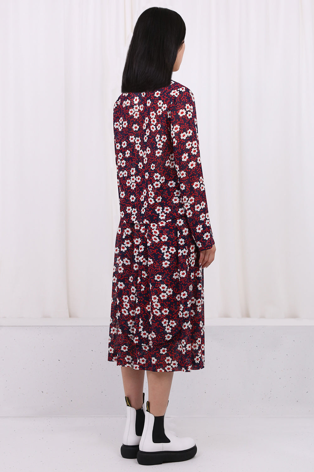 COMME DES GARCONS TOPS L/S FLOWER PRINT BLOUSE NAVY/REDL/S FLOWER PRINT BLOUSE NAVY/RED