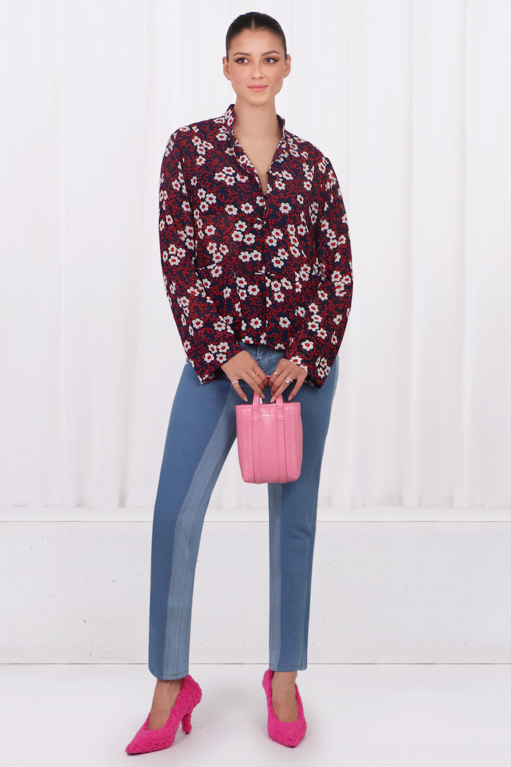 COMME DES GARCONS TOPS L/S FLOWER PRINT BLOUSE NAVY/REDL/S FLOWER PRINT BLOUSE NAVY/RED