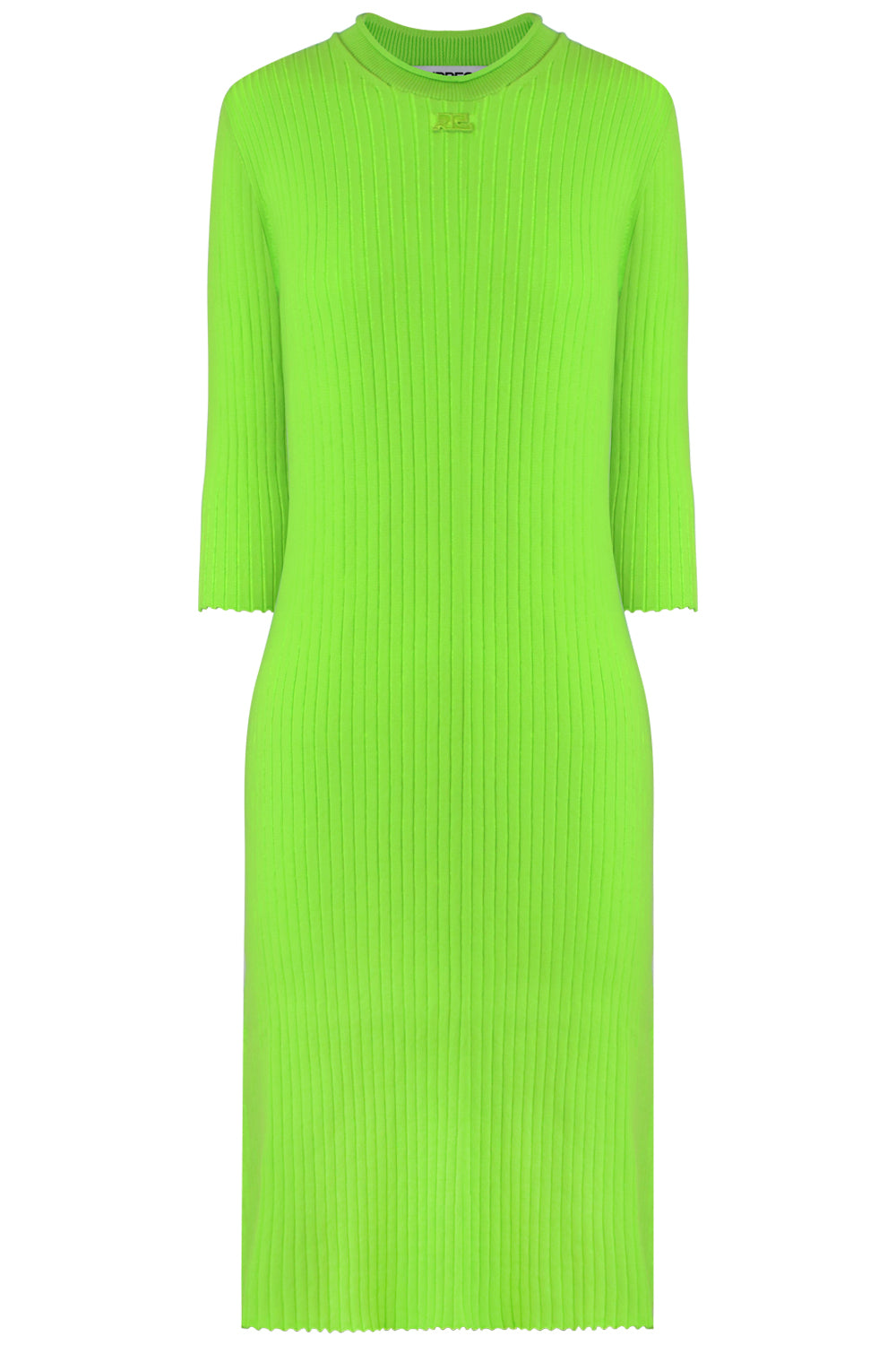 COURREGES RTW RIB KNIT DRESS 3/4SL DAYGLOW GREEN