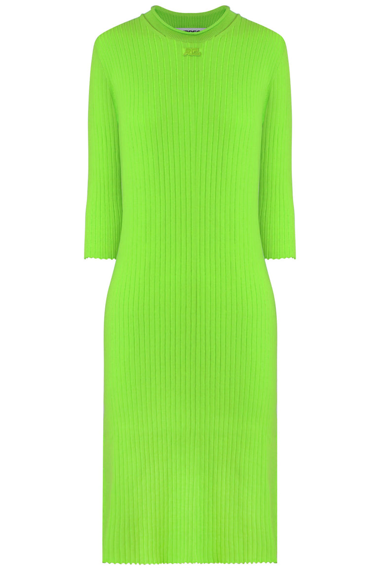 COURREGES RTW RIB KNIT DRESS 3/4SL DAYGLOW GREEN