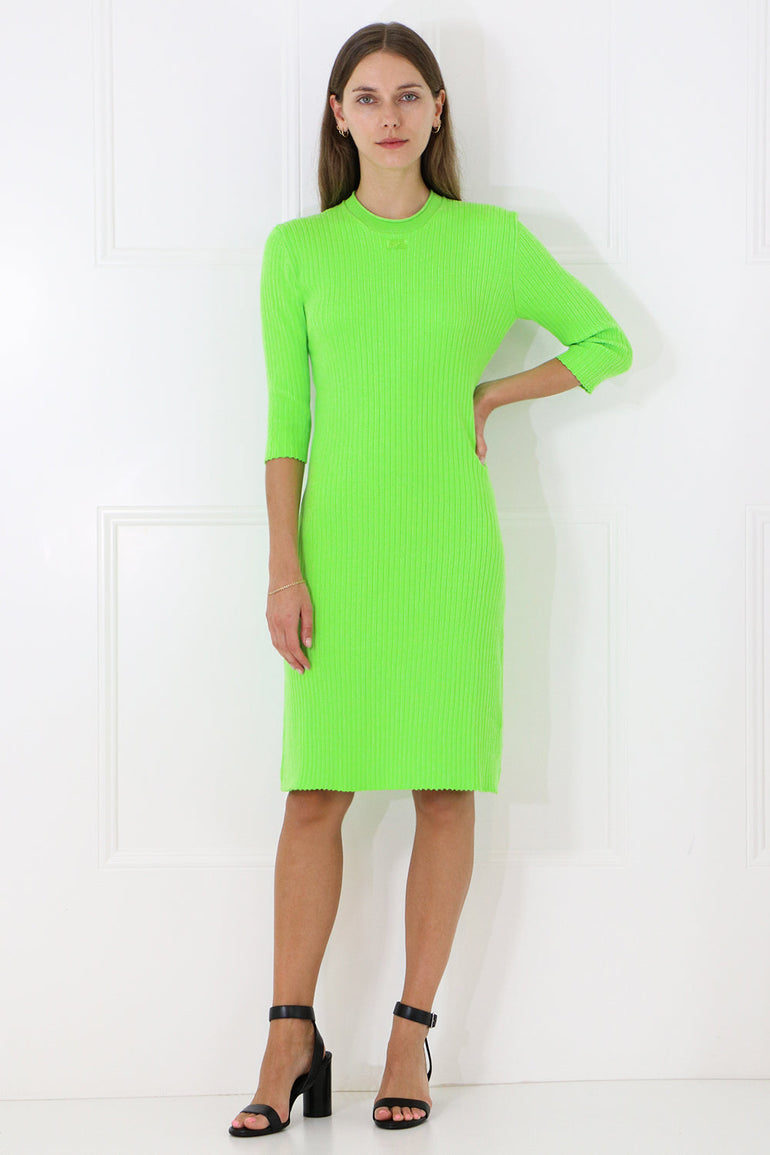 COURREGES RTW RIB KNIT DRESS 3/4SL DAYGLOW GREEN
