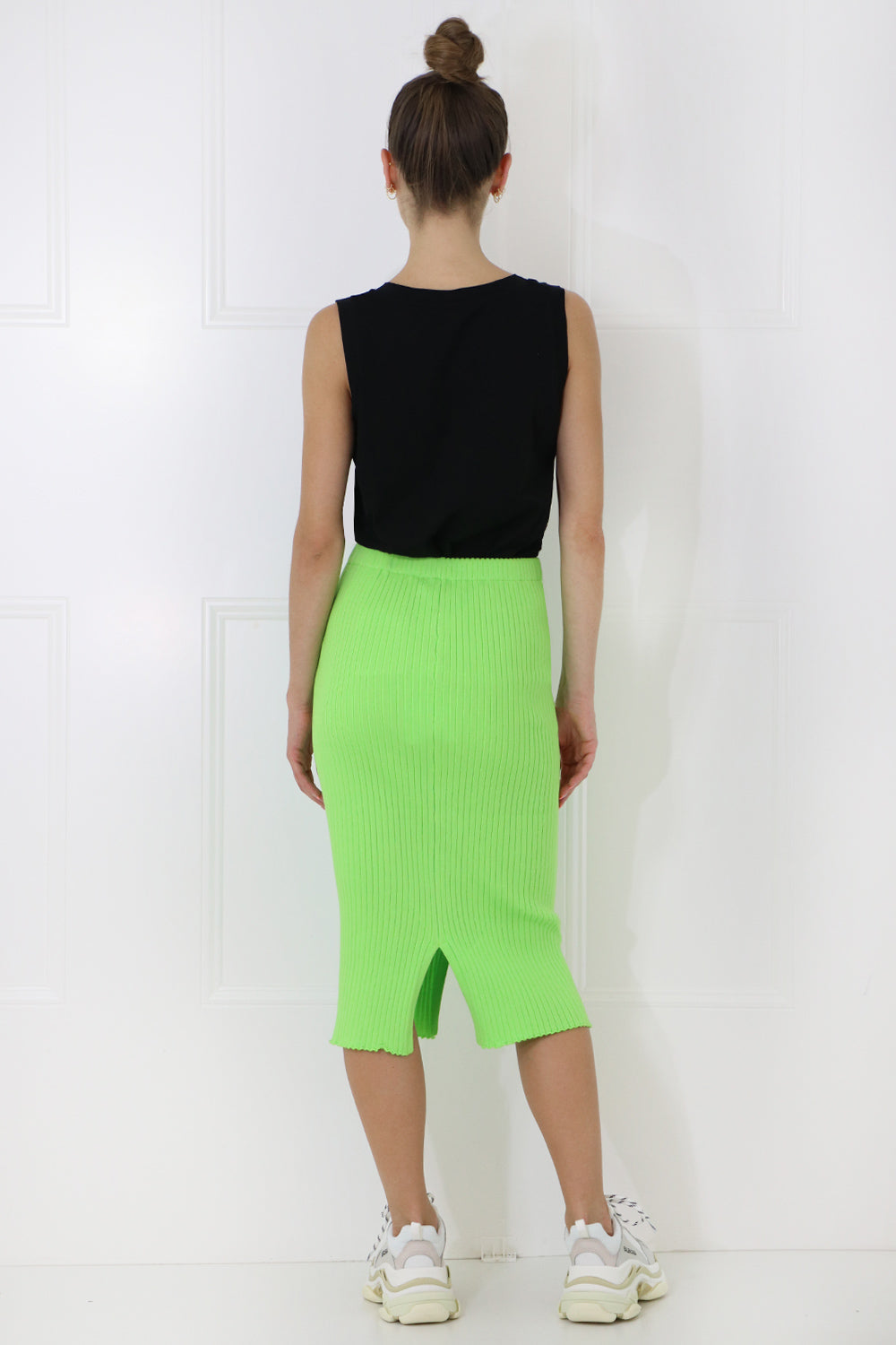 COURREGES RTW RIB KNIT SKIRT WITH SPLIT DAYGLOW GREEN