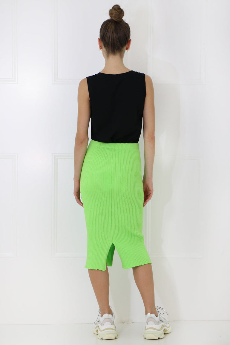 COURREGES RTW RIB KNIT SKIRT WITH SPLIT DAYGLOW GREEN