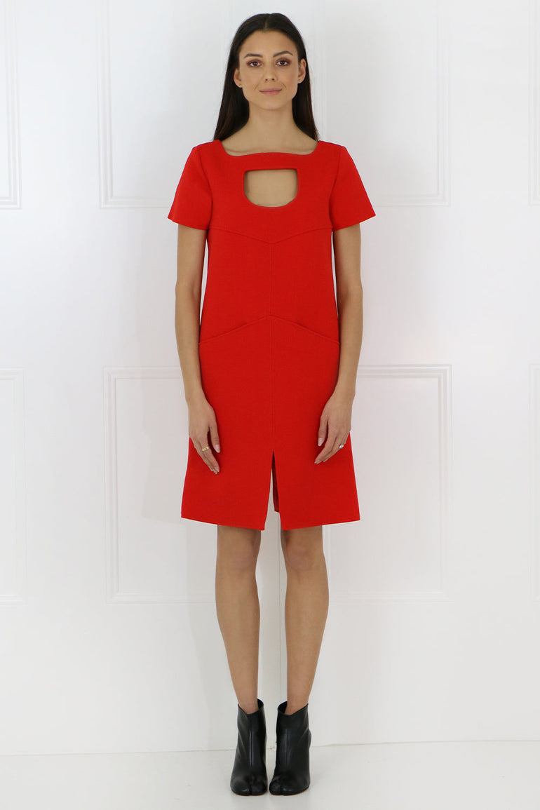 COURREGES RTW TAILORED MINI DRESS WITH NECK CUTOUT RED