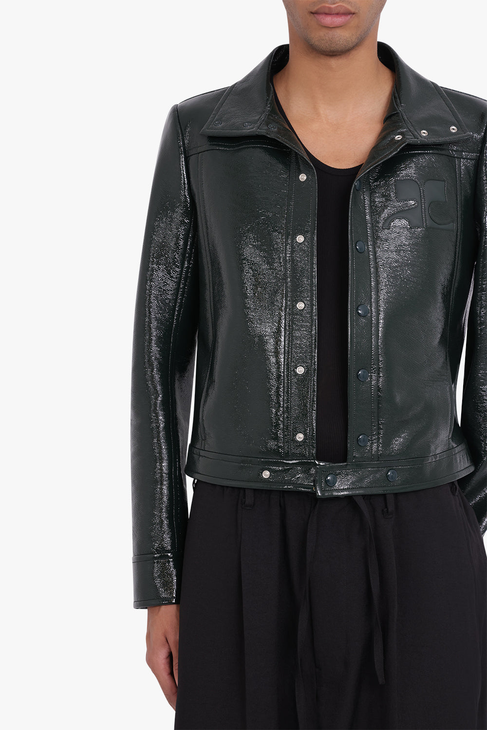 COURREGES RTW VINYL JACKET WITH TONAL LOGO | DARK GREEN