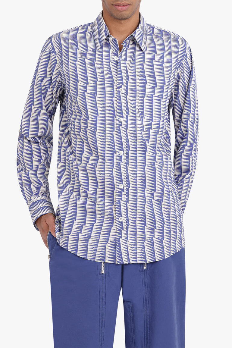 DRIES VAN NOTEN RTW Corbino Lightweight Printed Shirt | Blue