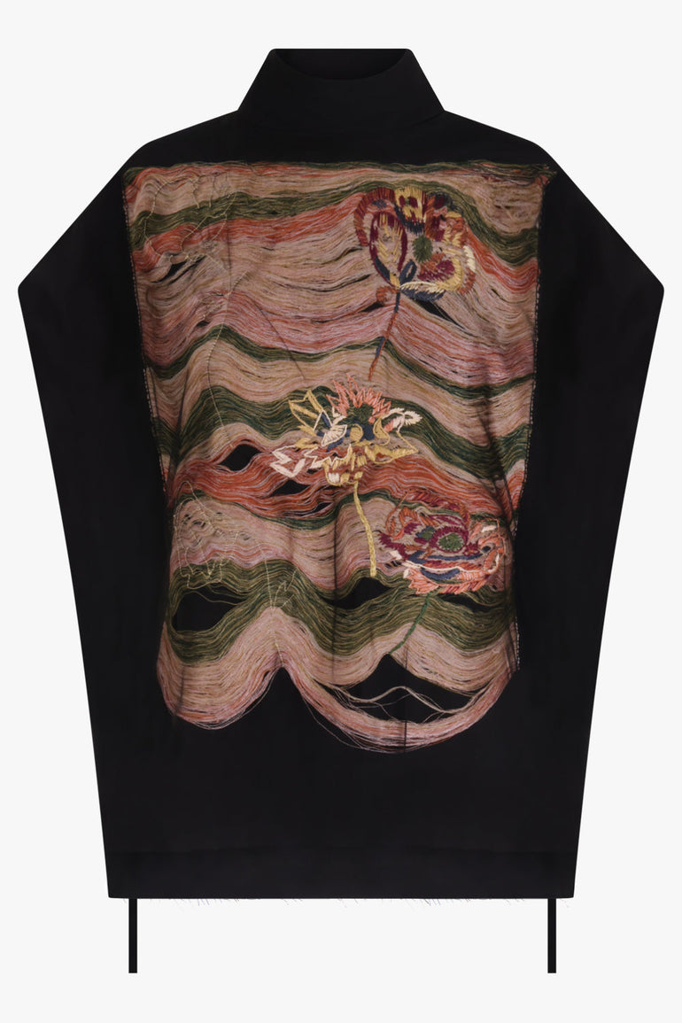 DRIES VAN NOTEN RTW Embroidered Turtleneck Top | Black