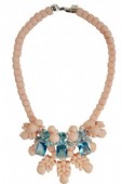 EK THONGPRASERT ACCESSORIES MULTI SILICONE THREE JEWEL NECKPIECE BEIGE/AQUAMARINE CRYSTALS