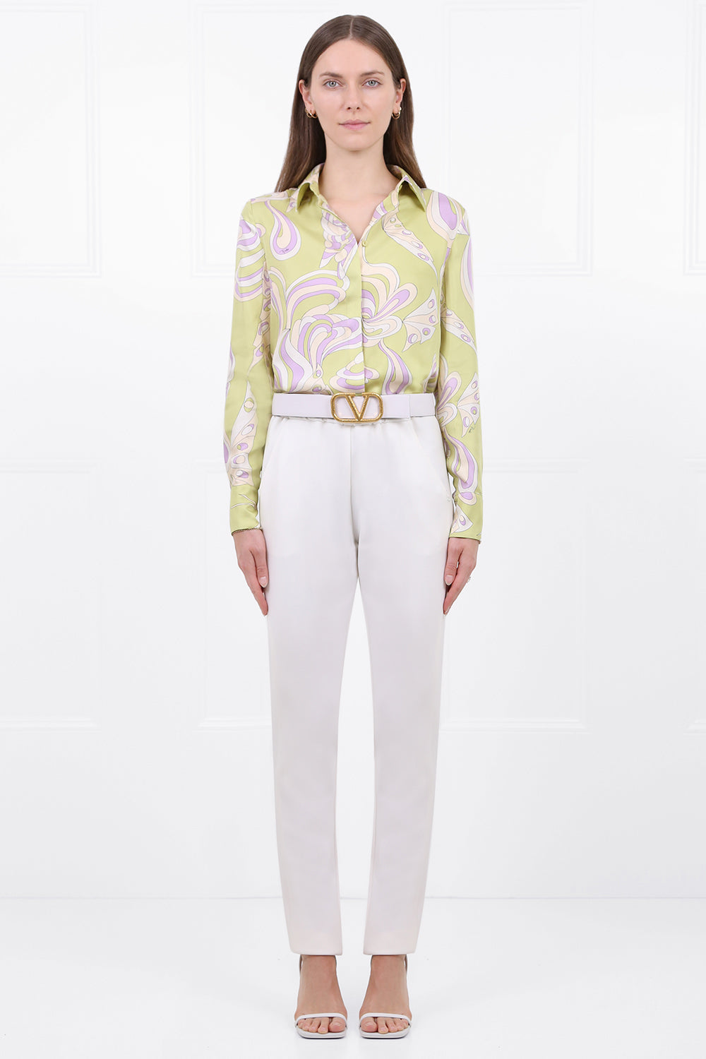 EMILIO PUCCI RTW FARFELLE PRINT BLOUSE L/S GREEN