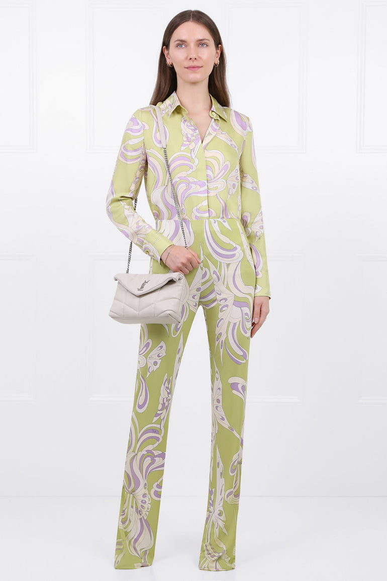 EMILIO PUCCI RTW FARFELLE PRINT BLOUSE L/S GREEN