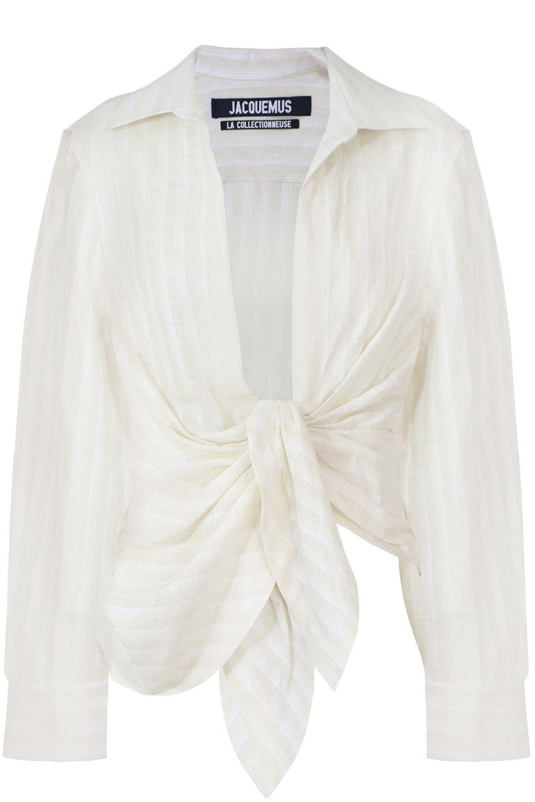 JACQUEMUS RTW BAHIA LOW-CUT BLOUSE OFF WHITE
