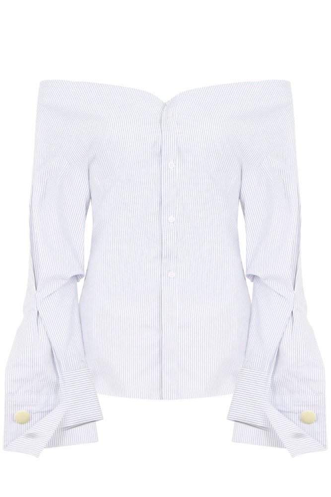 JACQUEMUS RTW BARE SHOULDER BLOUSE WHITE/BLUE
