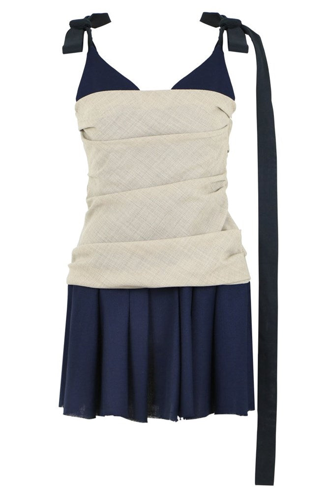 JACQUEMUS RTW BUSTIER MINI DRESS BEIGE/NAVY