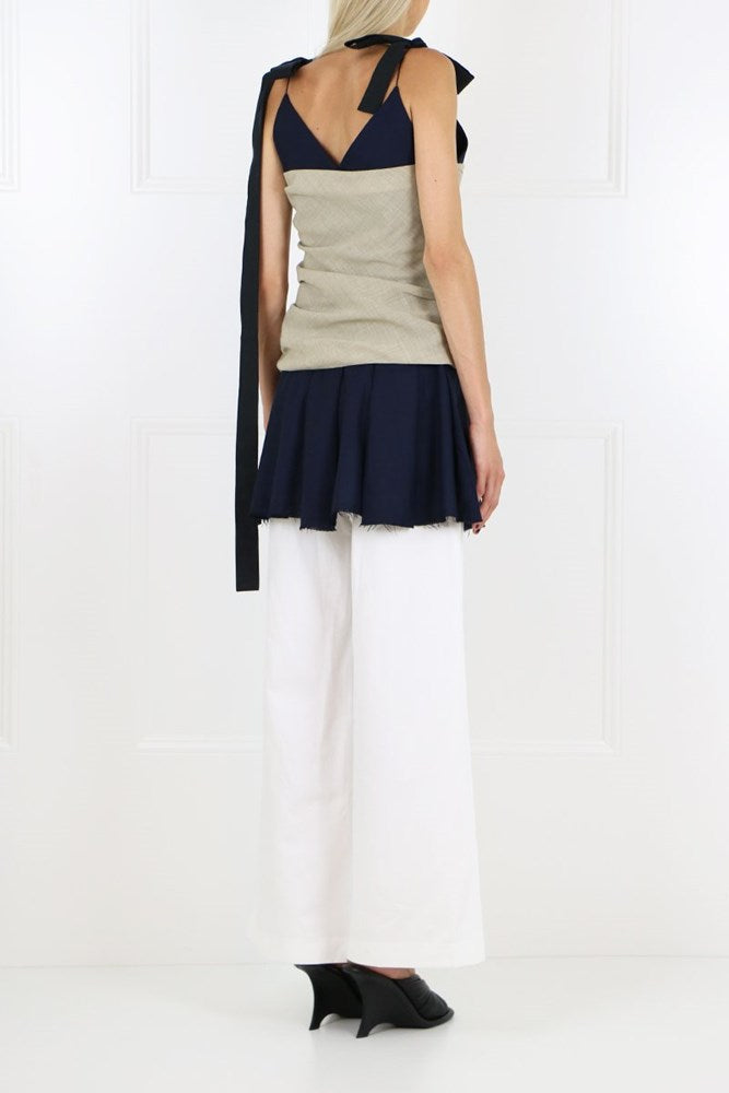 JACQUEMUS RTW BUSTIER MINI DRESS BEIGE/NAVY