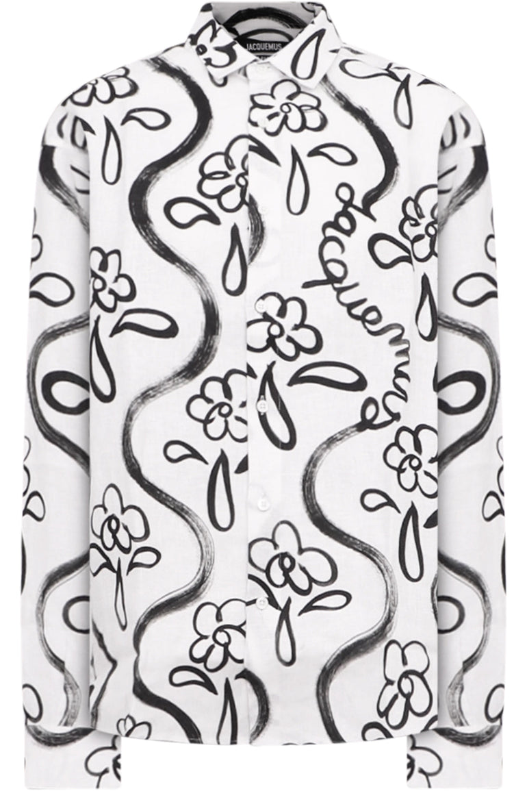 JACQUEMUS RTW LA CHEMISE SIMON | PRINT BLACK FLOWERS