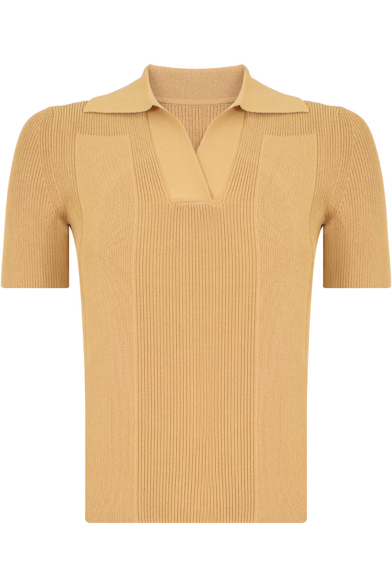 JACQUEMUS RTW LA MAILLE POLO KNIT TOP S/S DARK YELLOW