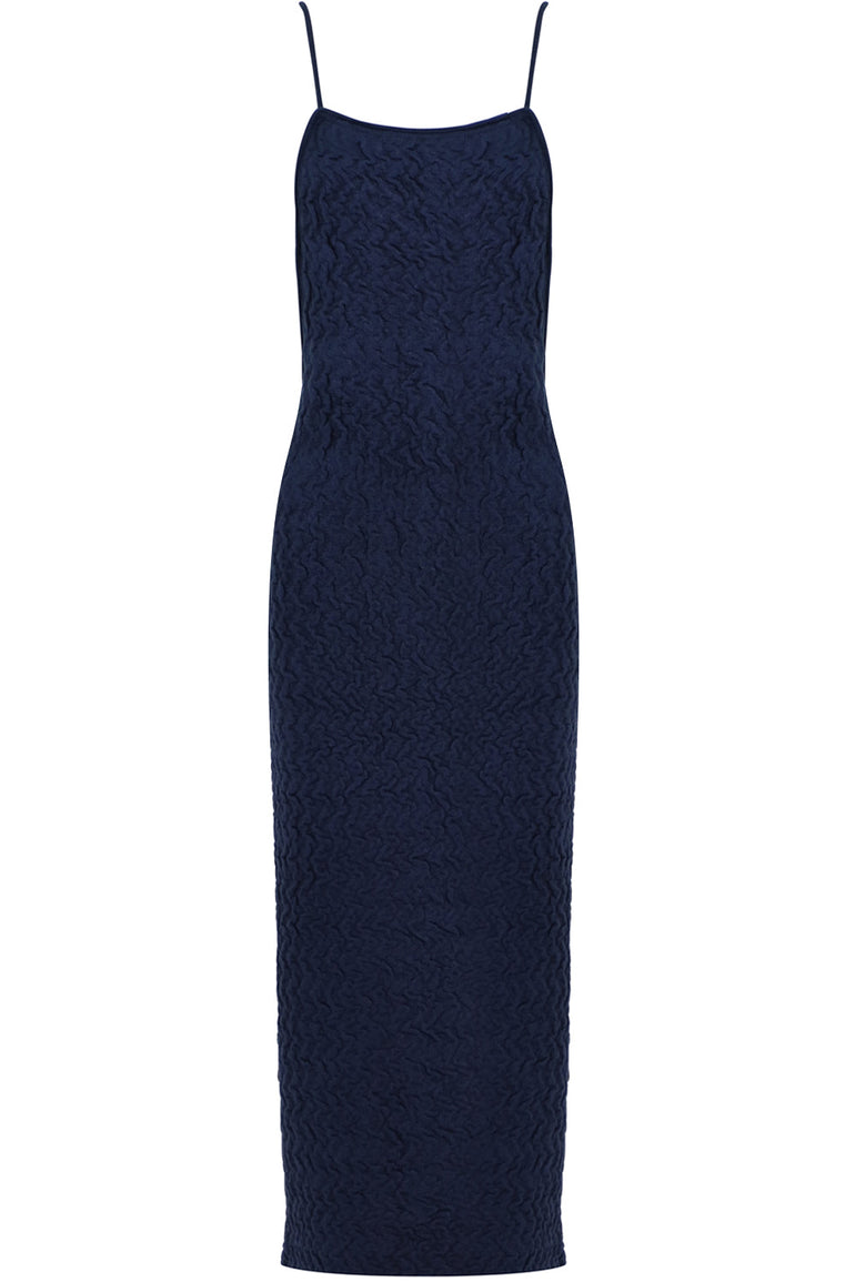 JACQUEMUS RTW LA ROBE MAILLE VELOUR DRESS S/LESS NAVY