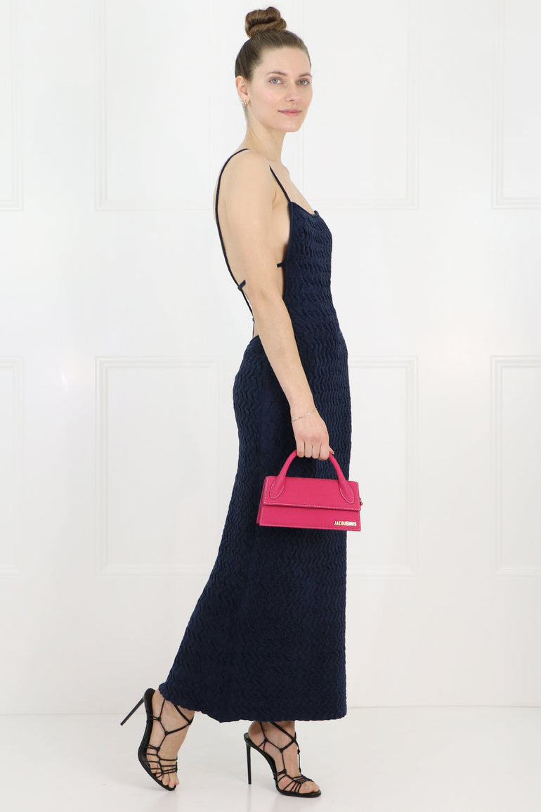 JACQUEMUS RTW LA ROBE MAILLE VELOUR DRESS S/LESS NAVY