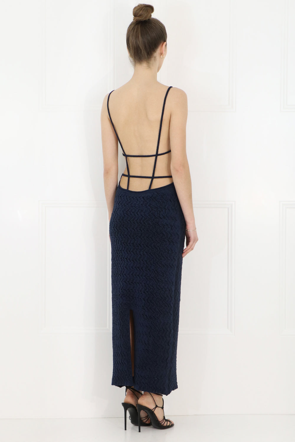 JACQUEMUS RTW LA ROBE MAILLE VELOUR DRESS S/LESS NAVY