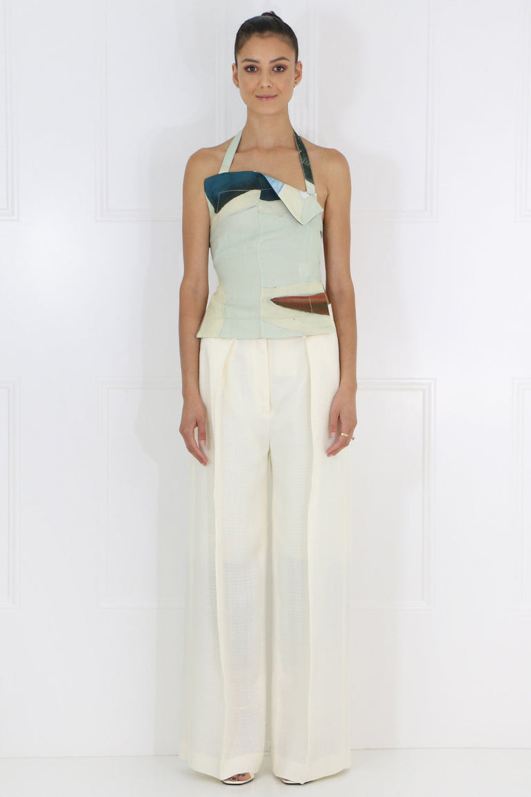 JACQUEMUS RTW TABLIER CERAMIC PRINT HALTERNECK TOP MULTI