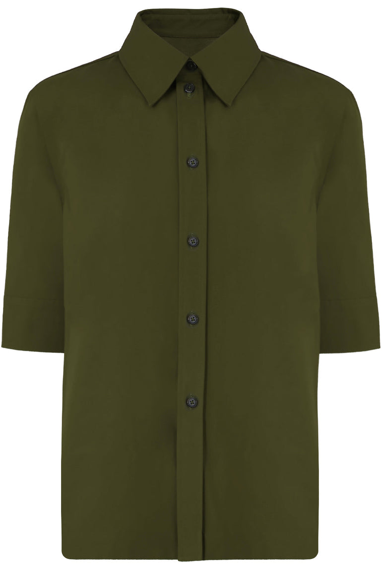 JIL SANDER RTW BUTTON UP SHIRT S/S FOREST GREEN