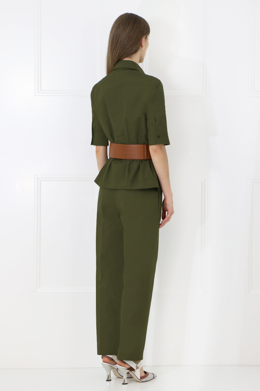 JIL SANDER RTW BUTTON UP SHIRT S/S FOREST GREEN