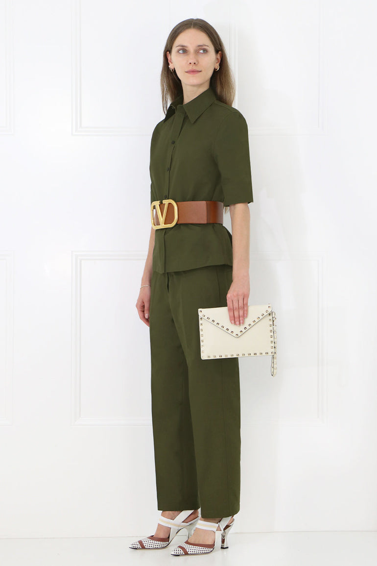 JIL SANDER RTW BUTTON UP SHIRT S/S FOREST GREEN