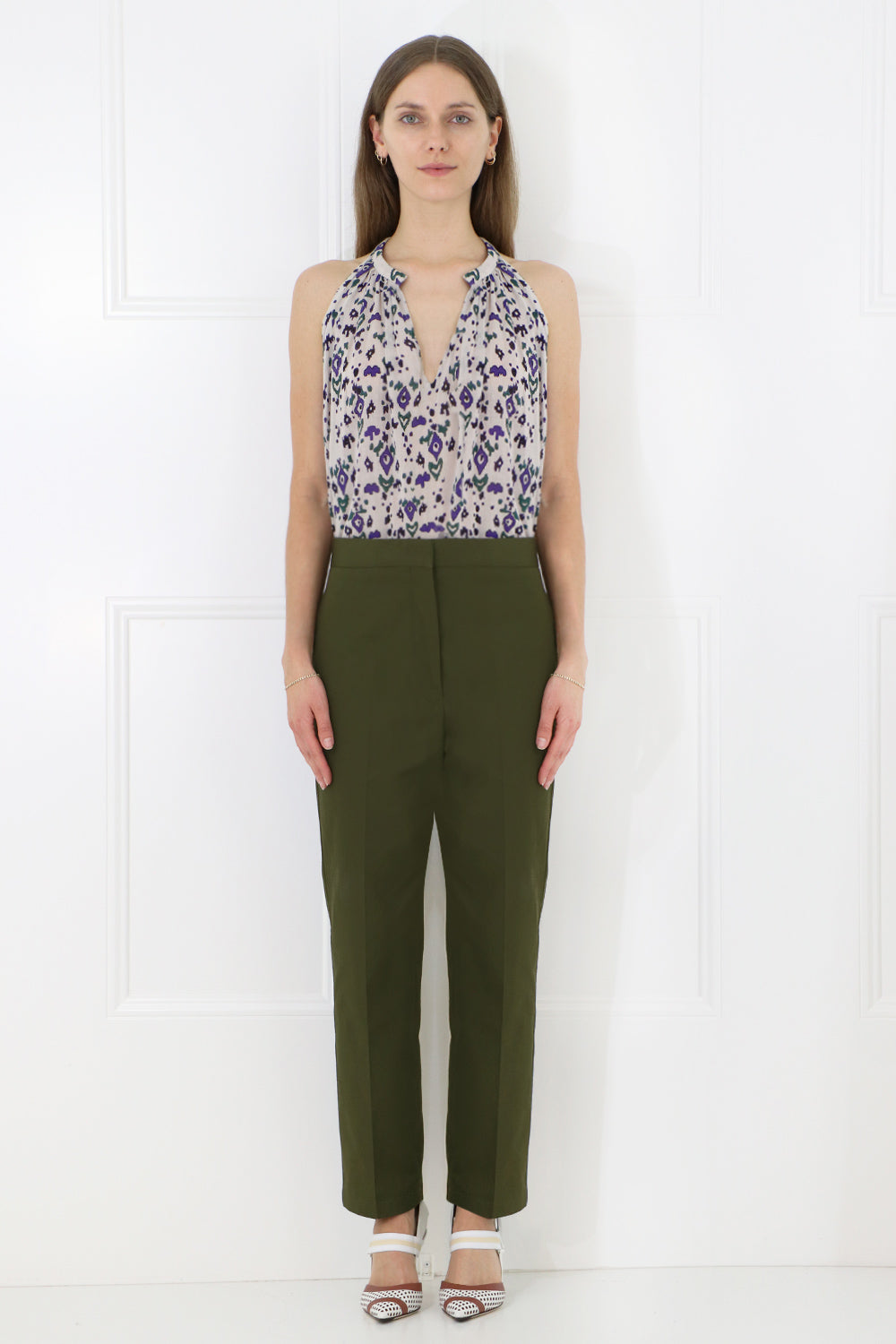 JIL SANDER RTW CROPPED STRAIGHT LEG PANTS FOREST