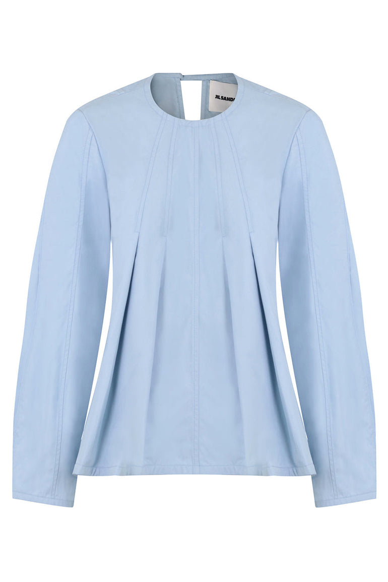 JIL SANDER RTW FLARED SCULPTURAL BLOUSE L/S COBALT