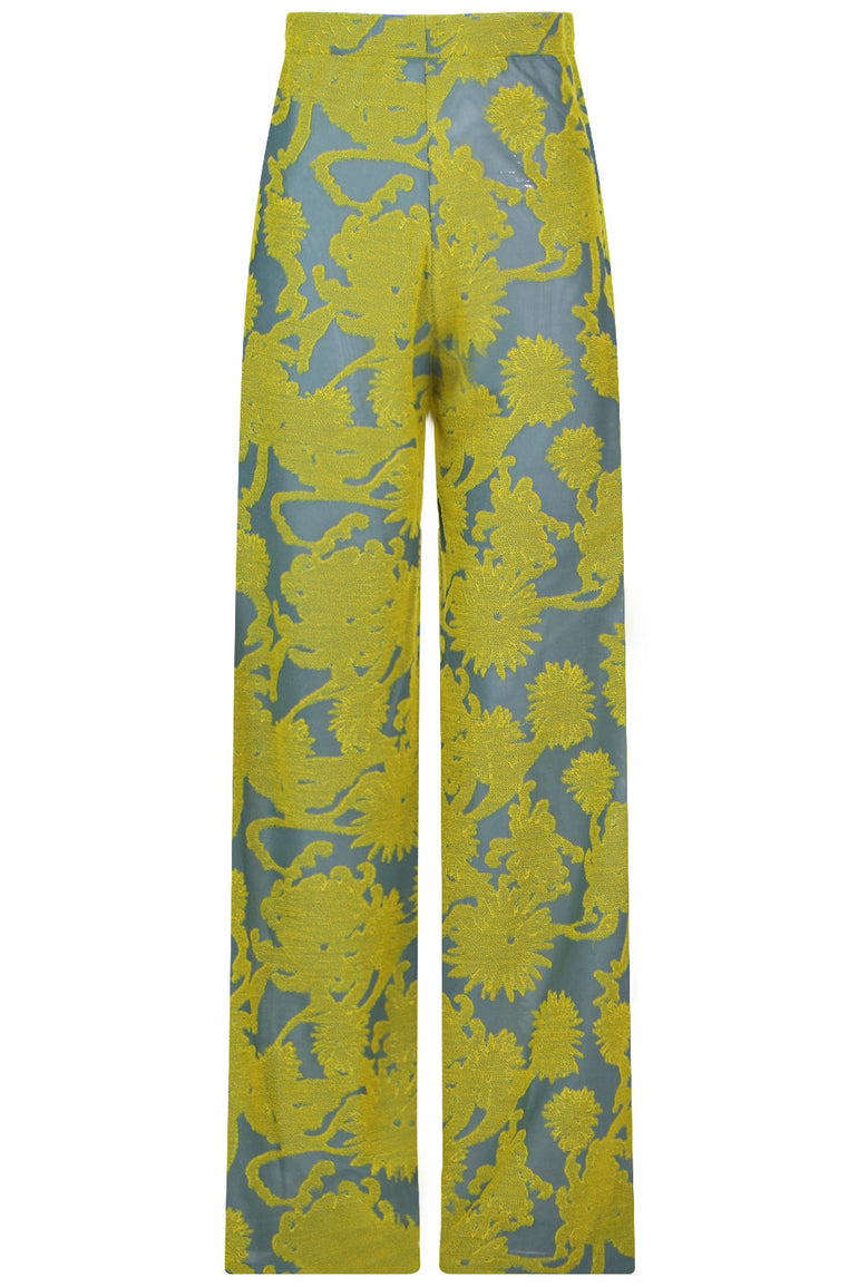 JIL SANDER RTW FLORAL JACQUARD PANT GOLD/BLUE