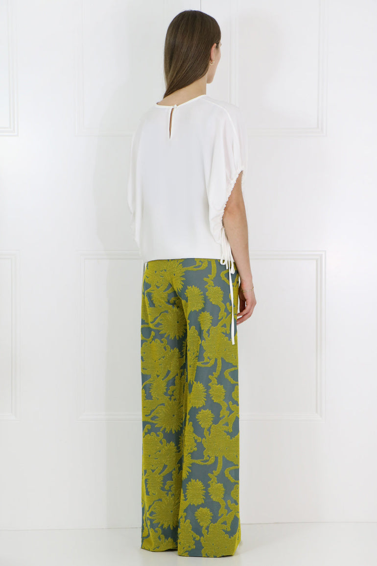 JIL SANDER RTW FLORAL JACQUARD PANT GOLD/BLUE