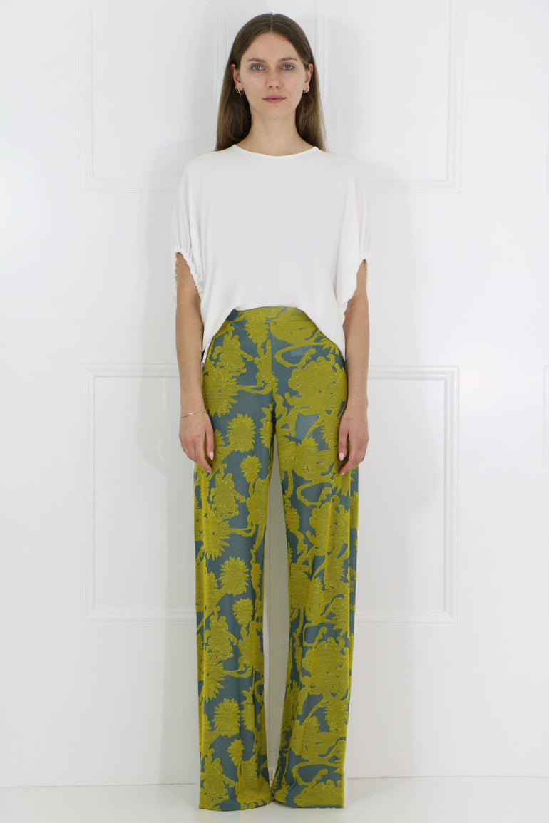 JIL SANDER RTW FLORAL JACQUARD PANT GOLD/BLUE