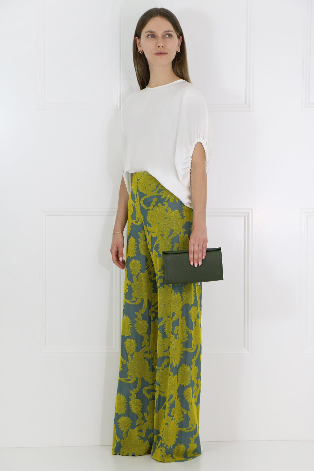 JIL SANDER RTW FLORAL JACQUARD PANT GOLD/BLUE