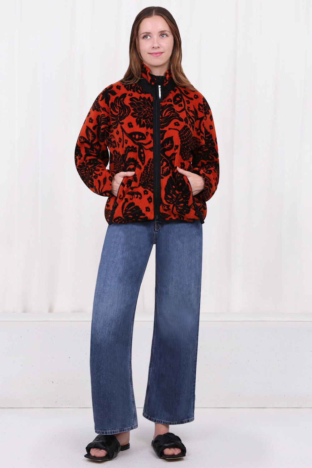 JIL SANDER RTW HAWAIIAN PRINT ZIP SWEATER CORAL