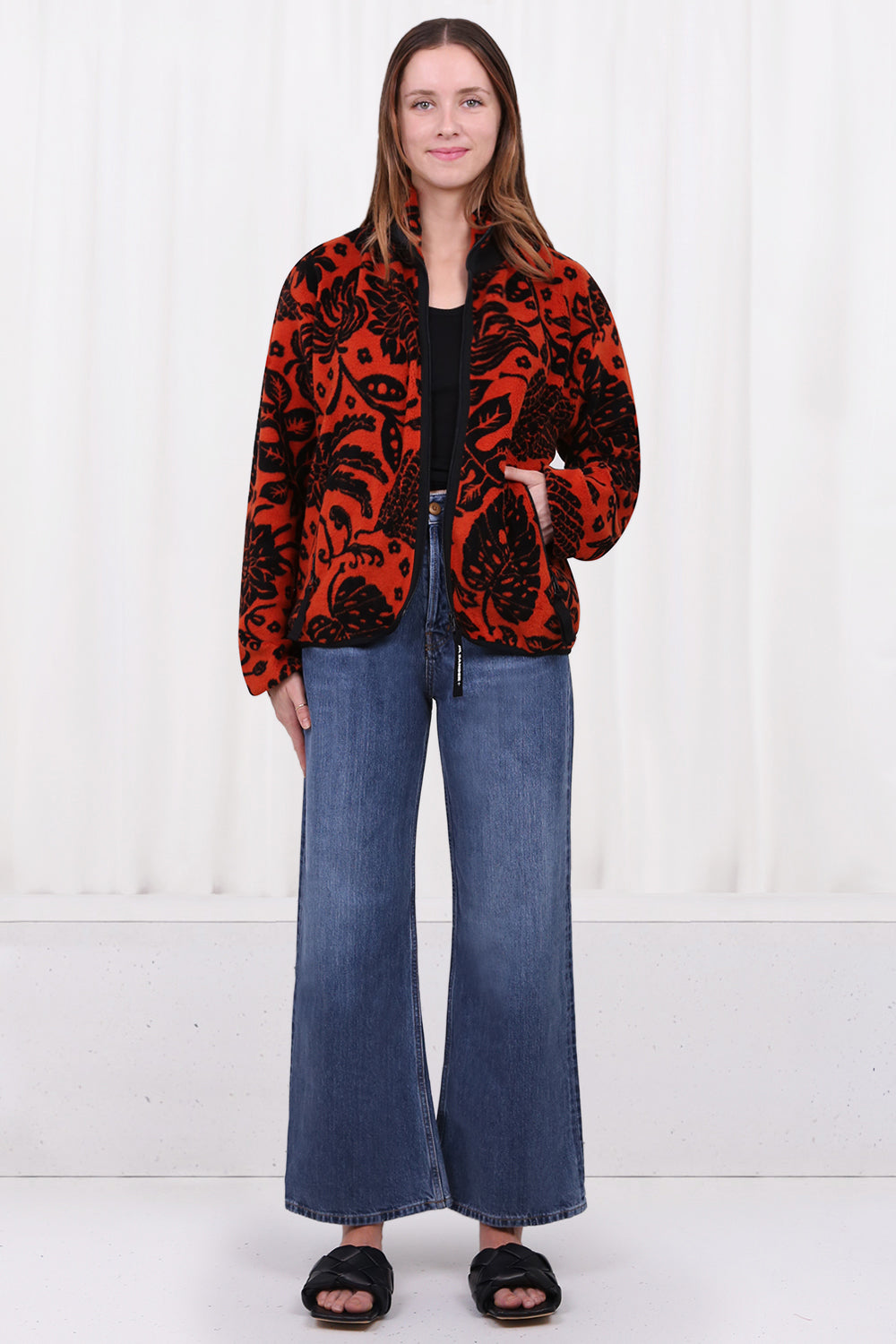JIL SANDER RTW HAWAIIAN PRINT ZIP SWEATER CORAL
