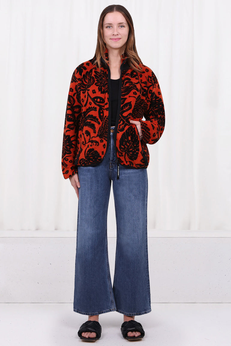 JIL SANDER RTW HAWAIIAN PRINT ZIP SWEATER CORAL
