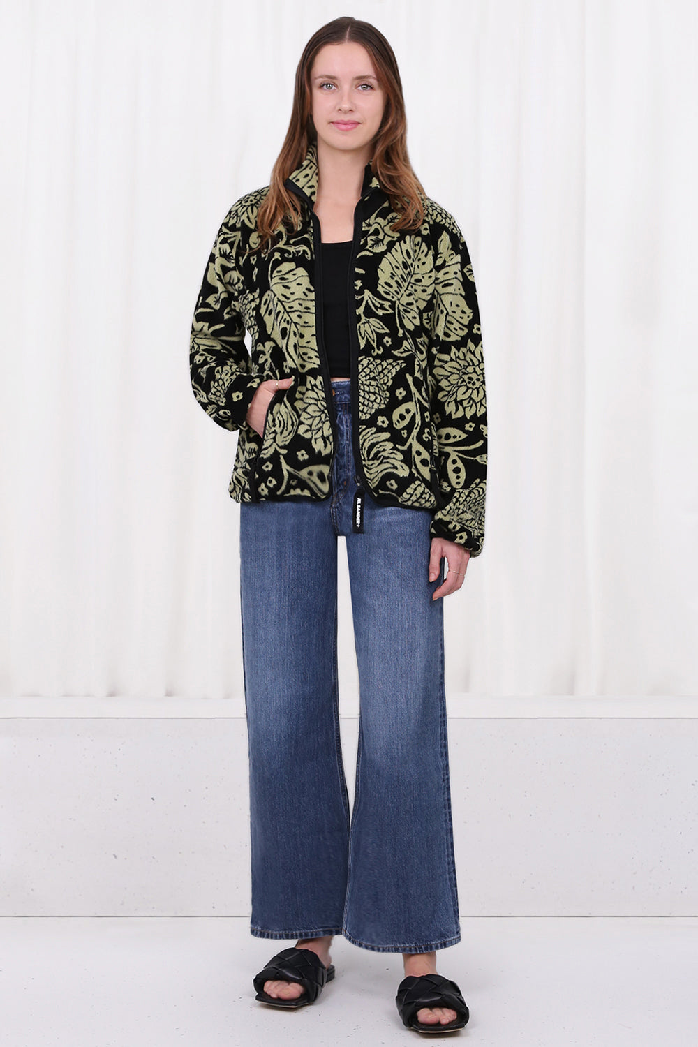 JIL SANDER RTW HAWAIIAN PRINT ZIP SWEATER KIWI