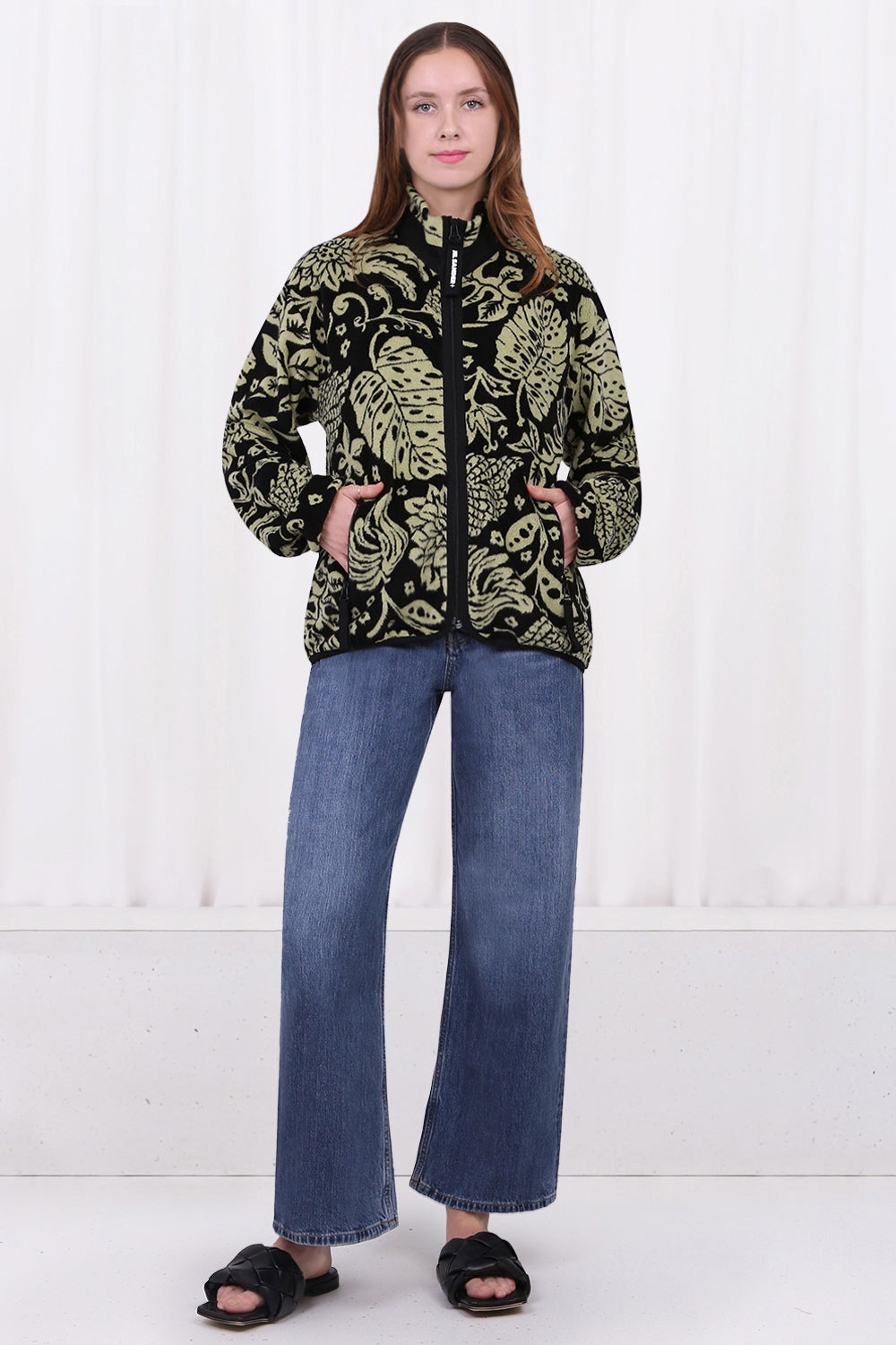 JIL SANDER RTW HAWAIIAN PRINT ZIP SWEATER KIWI
