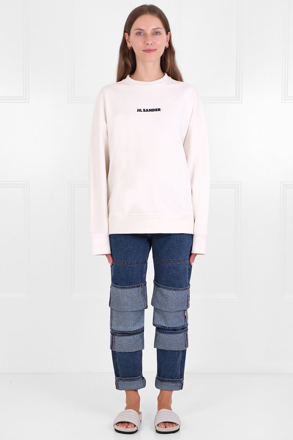 JIL SANDER RTW LOGO CREWNECK SWEATER L/S NATURAL