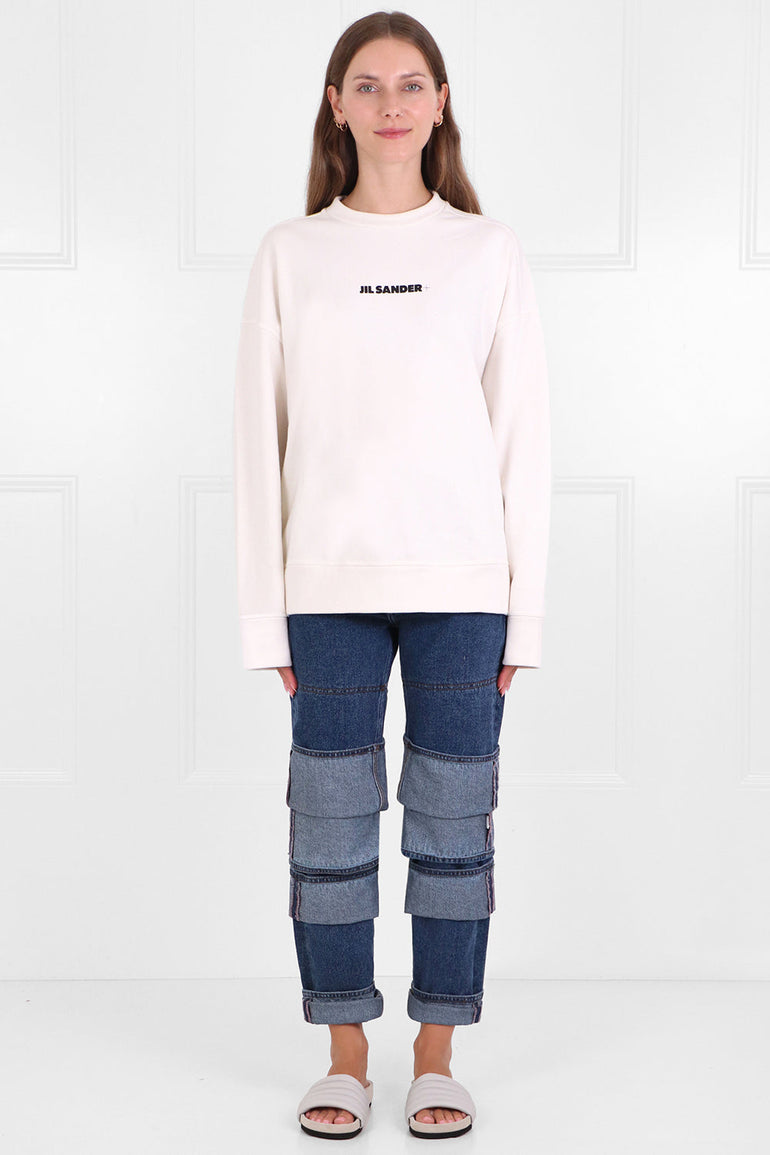 JIL SANDER RTW LOGO CREWNECK SWEATER L/S NATURAL
