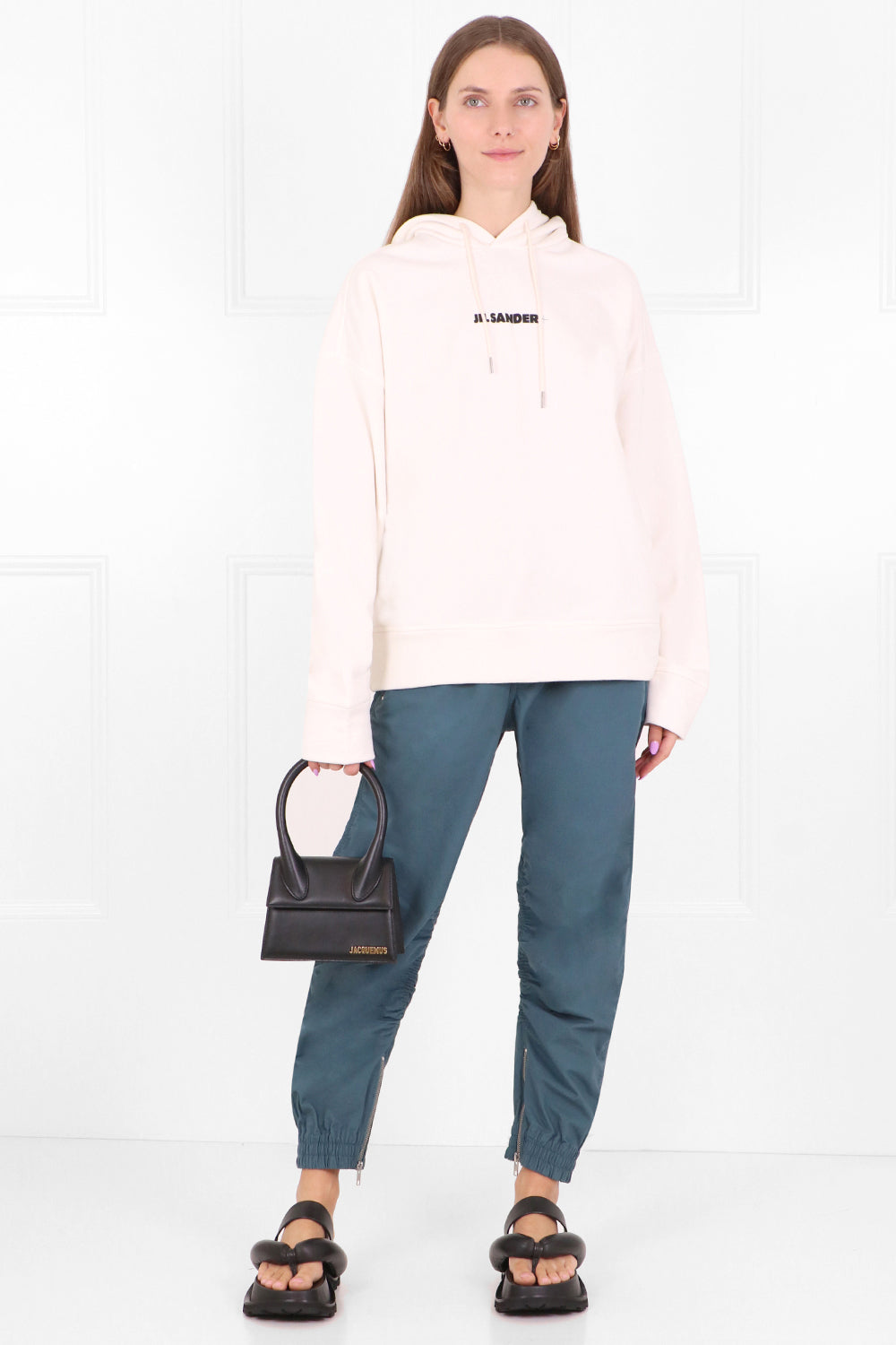 JIL SANDER RTW LOGO HOODED SWEATER NATURAL