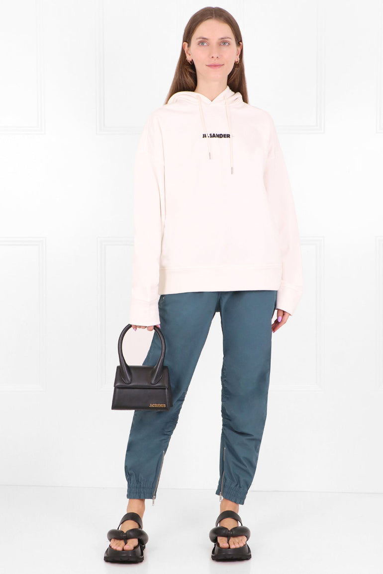 JIL SANDER RTW LOGO HOODED SWEATER NATURAL