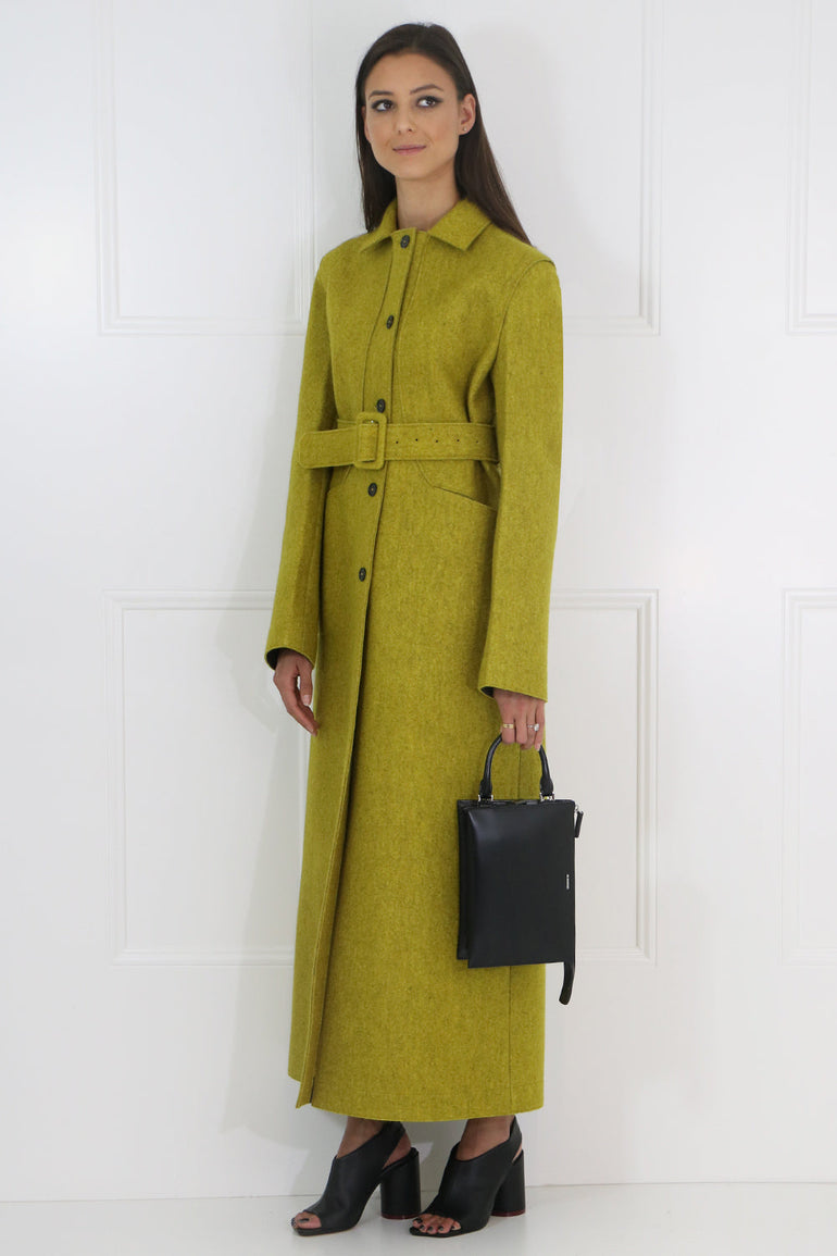 JIL SANDER RTW LONG BELTED COAT OCHRE