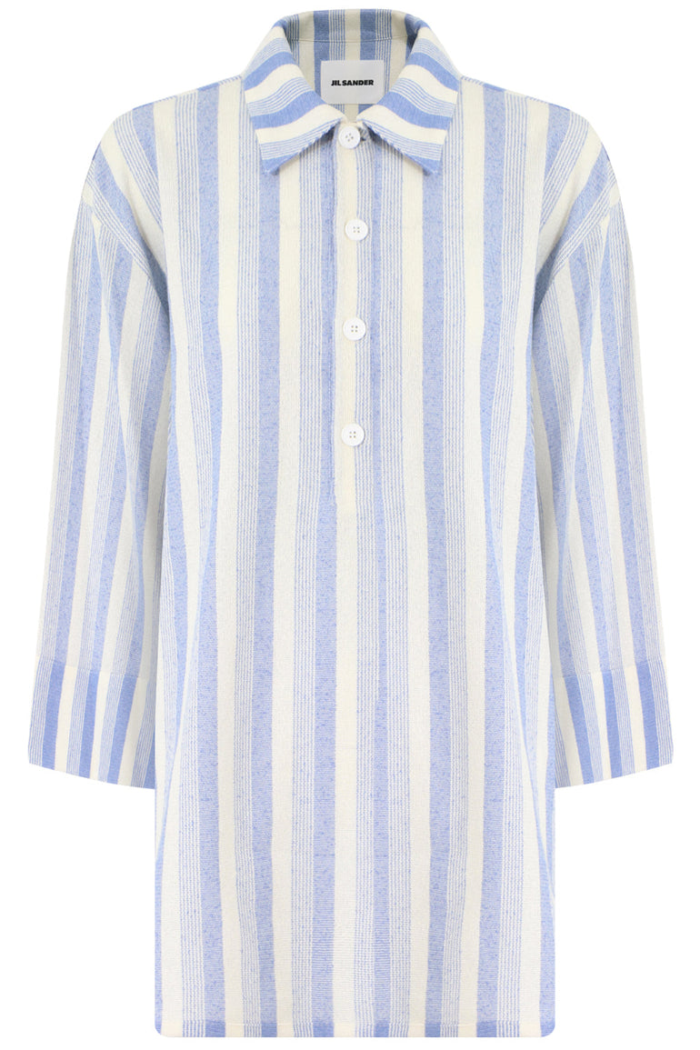 JIL SANDER RTW OVERSIZED STRIPE POLO SHIRT 3/4SL BLUE