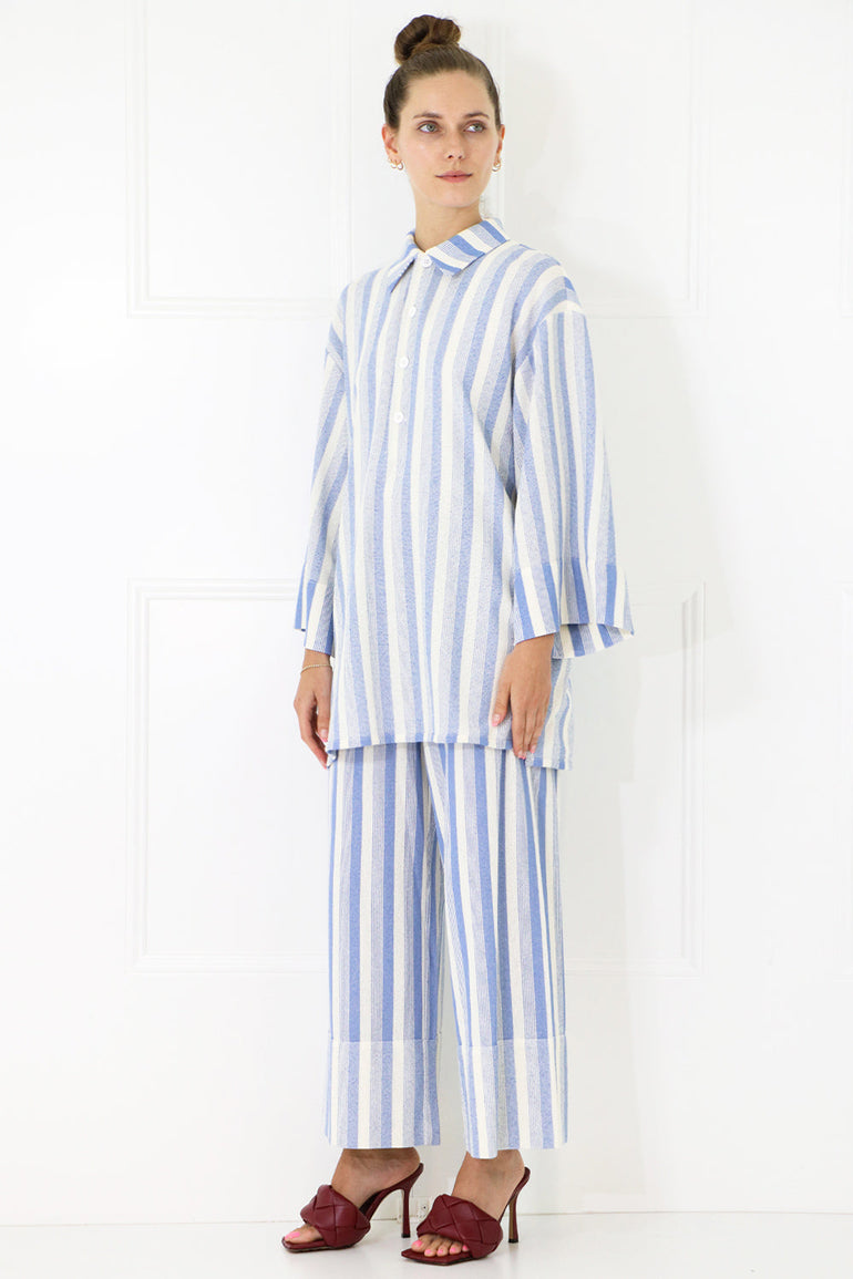 JIL SANDER RTW OVERSIZED STRIPE POLO SHIRT 3/4SL BLUE
