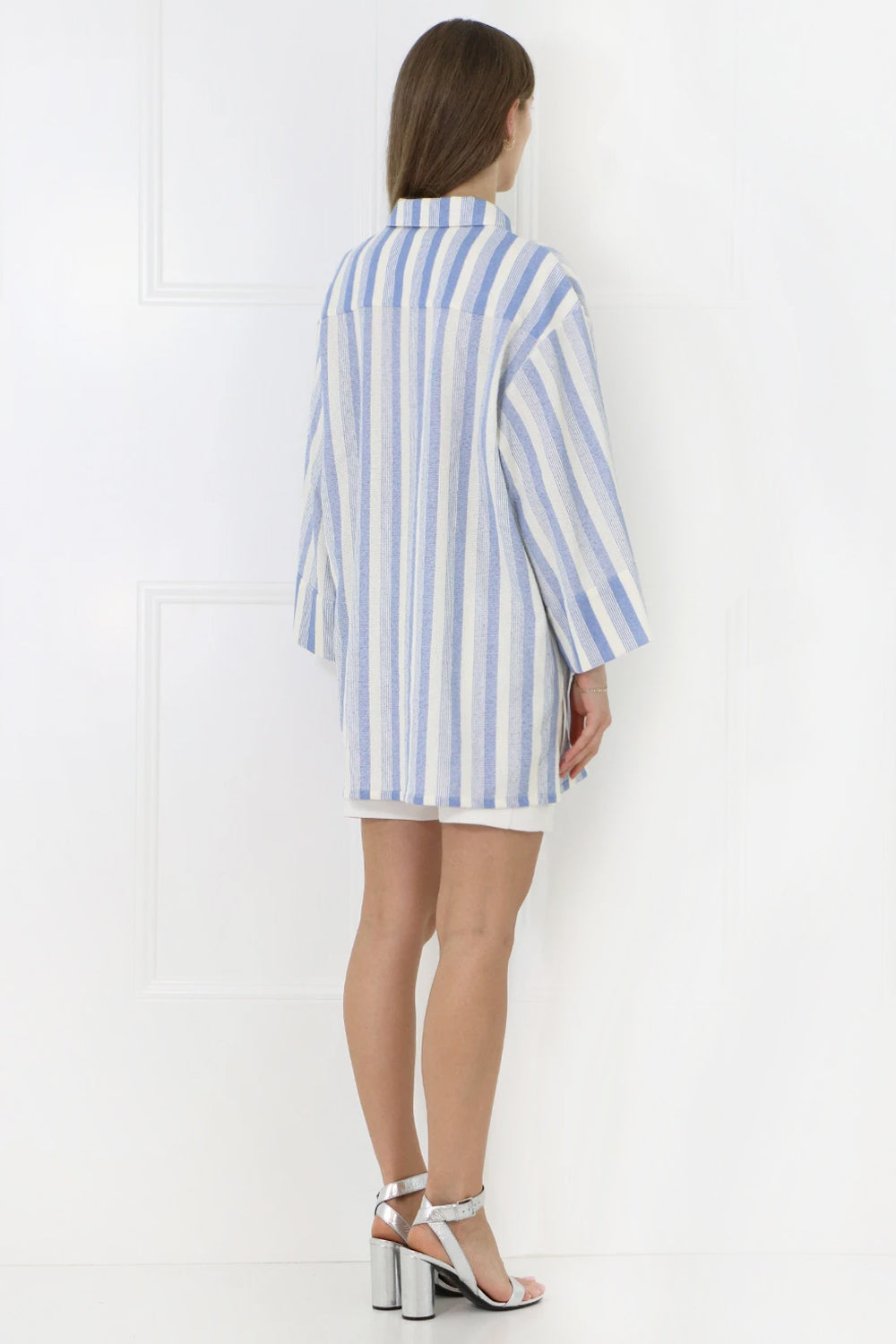JIL SANDER RTW OVERSIZED STRIPE POLO SHIRT 3/4SL BLUE
