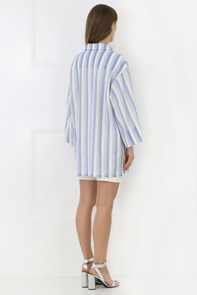 JIL SANDER RTW OVERSIZED STRIPE POLO SHIRT 3/4SL BLUE