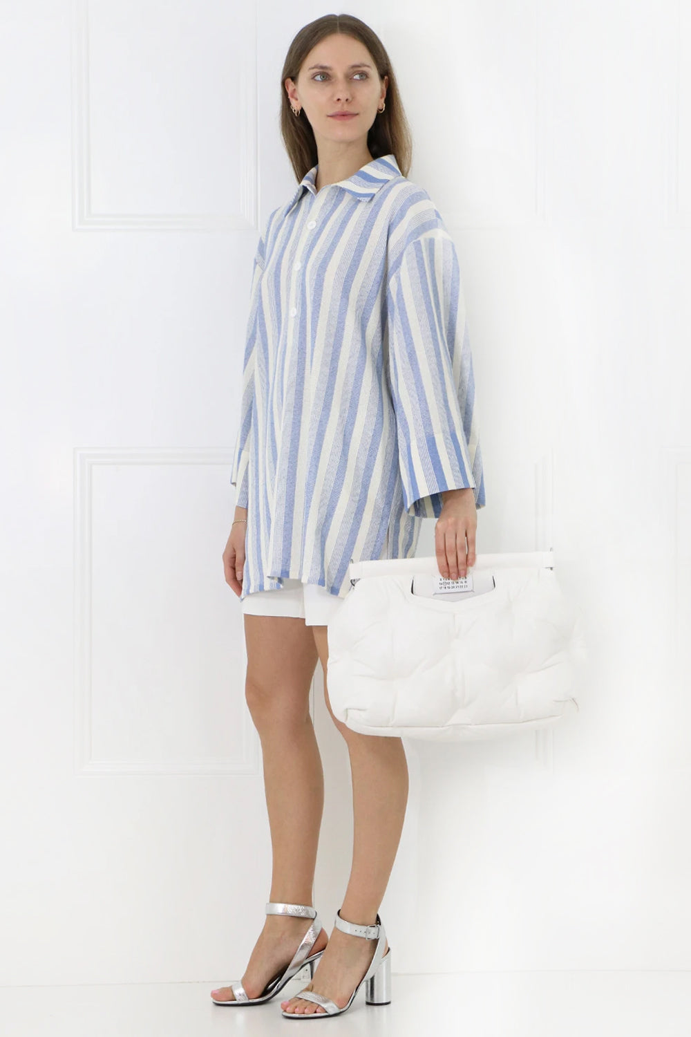 JIL SANDER RTW OVERSIZED STRIPE POLO SHIRT 3/4SL BLUE